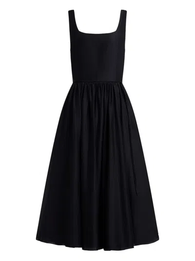 12 Storeez Square-neck Midi Dress In Black