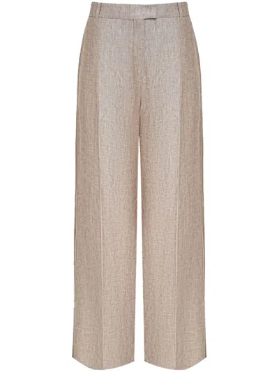 12 Storeez Stripe-detail Linen Wide-leg Trousers In Neutrals