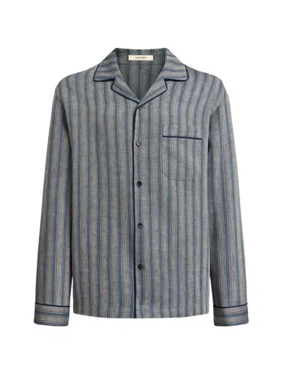 12 Storeez Striped Pyjama-style Trousers And Shirt Set In Gray