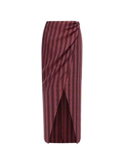 12 Storeez Striped Wrap-style Maxi Skirt In 레드