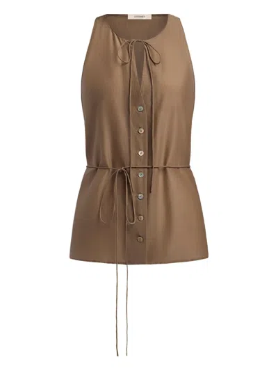 12 Storeez Tie-neck Button-fastening Shirt In Brown