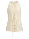 12 Storeez Tie-neck Buttoned Blouse In Neutral