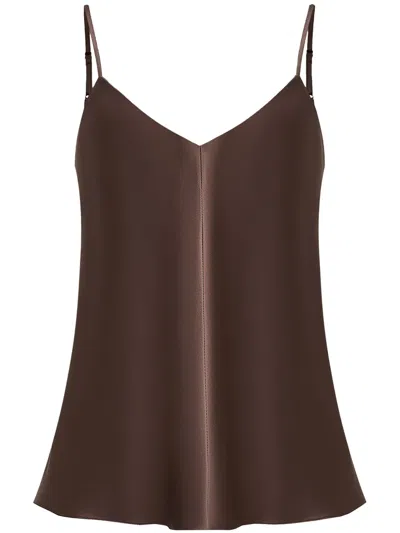 12 Storeez V-neck Silk Top In Brown