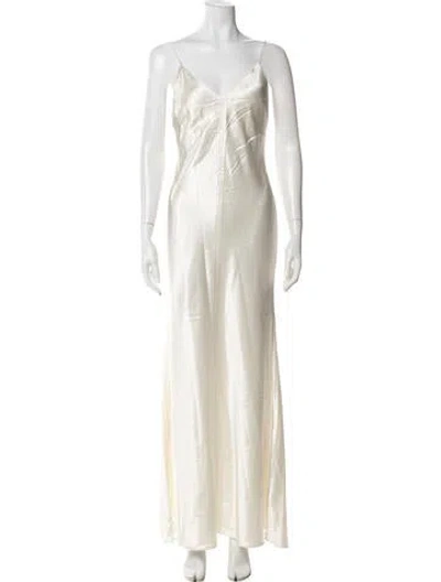 Pre-owned 12 Storeez V-neck Long Dress In Neutral