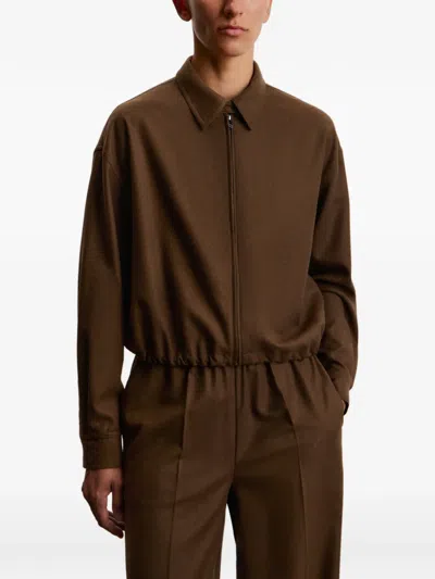 12 Storeez Zip-up Crop Shirt In Brown