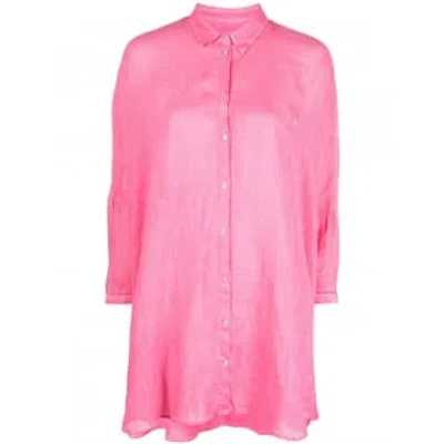 120 Linen 120% Linen 3/4 Sleeve High Low Long Shirt Col: Mare, Size: Xs In Pink