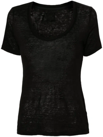120 Linen Black Round Neck T-shirt