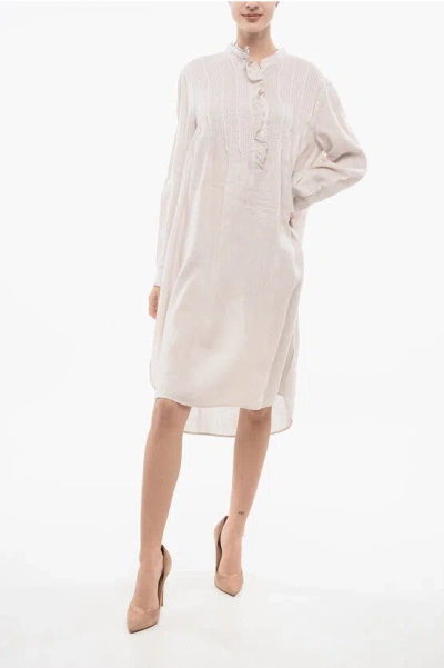 120% Linen Chemisier Dress With Scalloped Detail