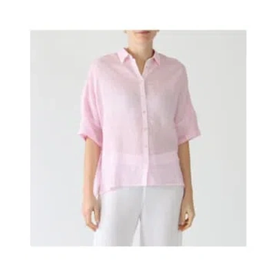 120 Linen Collared Short Sleeve Crop Shirt Size: 12, Col: Rose Quartz In Pink
