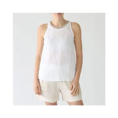 120 Linen Embellished Round Neck Vest Top Size: 8, Col: White