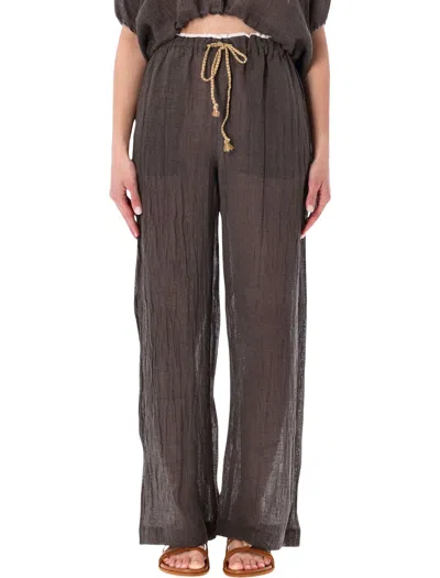 120% Lino Crinkle Linen Pants In Brown