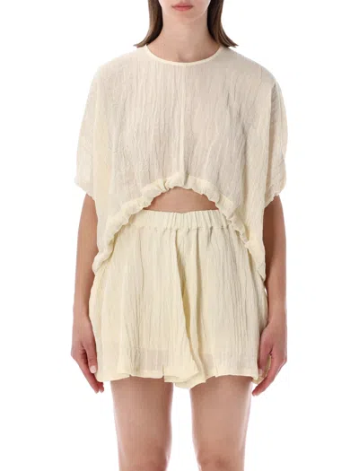 120% Lino Cropped Linen Blouse In White