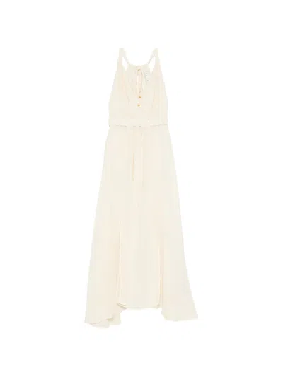 120% Lino Adjustable Back Closure Linen Mini Dress With Slits In White