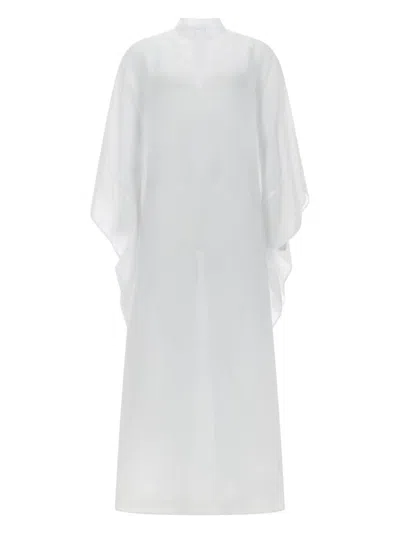 120% Lino Abito Caftano Midi In White