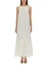 120% Lino Round-neck Tiered Dress In White