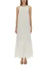 120% Lino Round-neck Tiered Dress In White