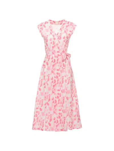 120% Lino Abstract-print Wrap Dress In Pink