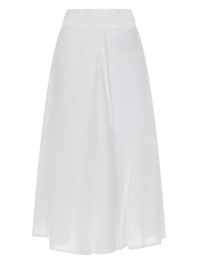 120% Lino A-line Linen-cotton Maxi Skirt In White