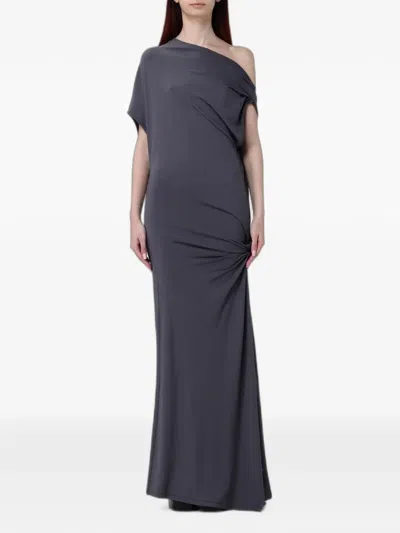 120% Lino Asymmetric Knot-detail Maxi Dress In Gray