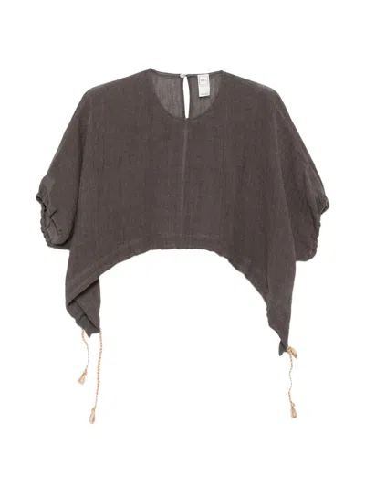 120% Lino Asymmetric Tassel-detail Blouse In Brown