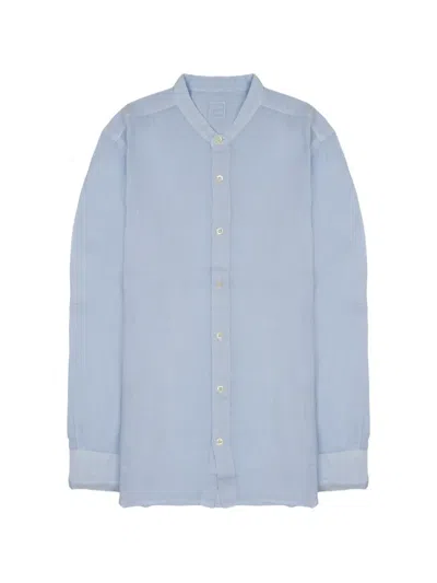 120% Lino Linen Shirt Slim Fit Long Sleeves In Blue