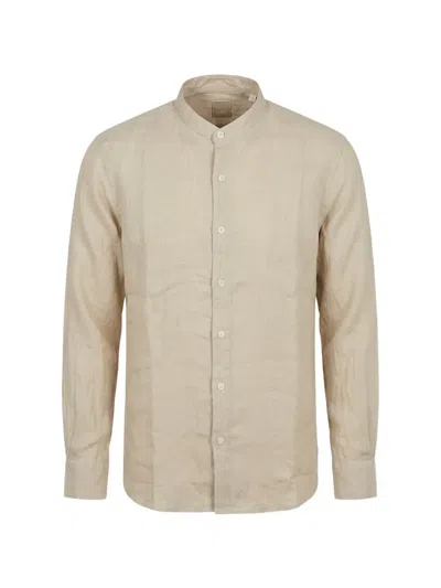 120% Lino Band-collar Linen Shirt In Neutral