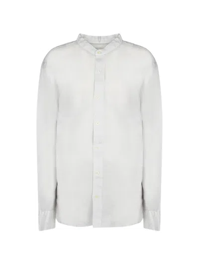 120% Lino White Mandarin Collar Linen Casual Shirt In Gray
