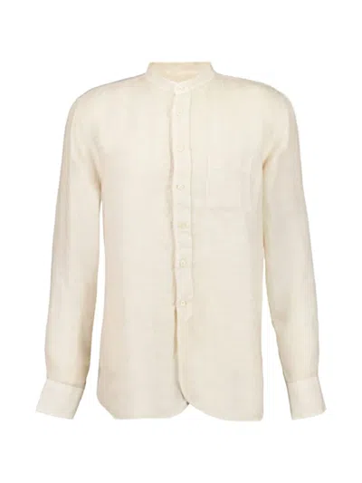 120% Lino Band-collar Pocket Shirt In Neutral