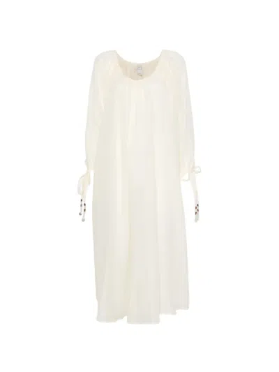 120% Lino Bead-embellished Tie-cuff Maxi Dress In White