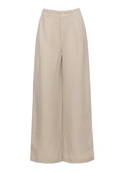 120% Lino Beige Zip Fastening Linen Pants In Transparent