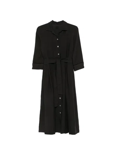 120% Lino Belted Button-down Midi Dress In Black