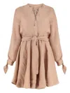120% Lino Belted Linen Dress In Nude