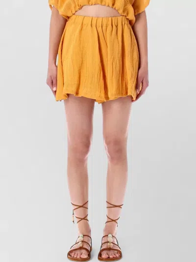 120% Lino Bermuda Skirt Flowy Silhouette Textured Fabric