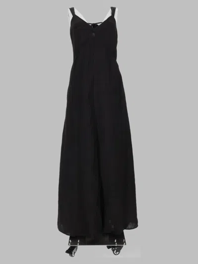 120% Lino Black Sleeveless V-neck Linen-silk Blend Midi Dress