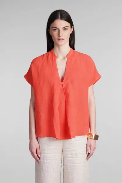 120% Lino Inverted-pleat Linen Blouse In Red