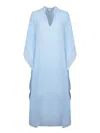 120% Lino Blue Linen Kaftan Dress In Blue