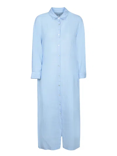 120% Lino Blue Linen Shirt Dress