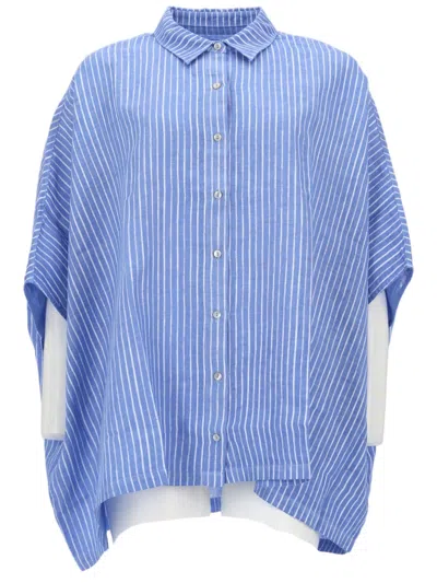 120% Lino Blue Vertical Stripes Oversized Shirt