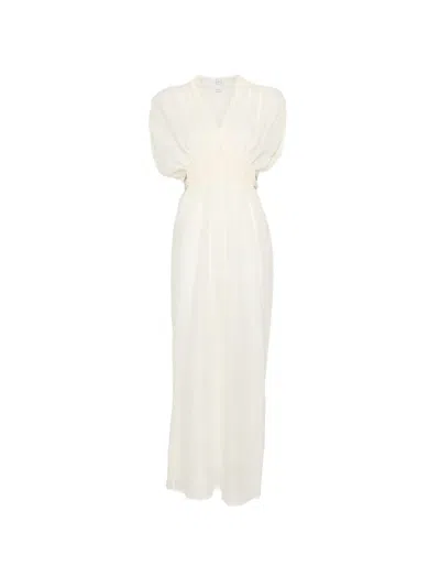120% Lino Braided-tie Gathered-waist Maxi Dress In White