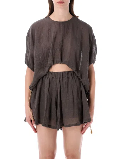 120% Lino Breathable Linen Blend Women's Mini T-shirt In Brown