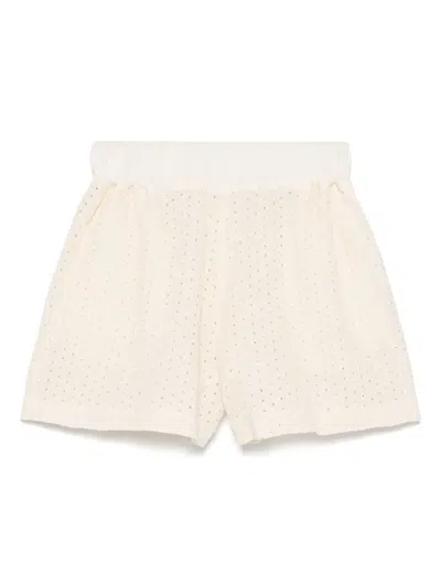 120% Lino Broderie-anglaise Shorts In Neutrals