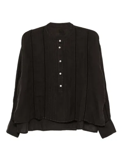 120% Lino Button-detailed Linen Shirt In Black