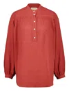 120% Lino Button Long-sleeve Blouse In Red