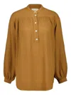 120% Lino Button Long-sleeve Blouse In Yellow
