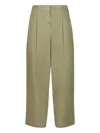 120% Lino Button Pleated Trousers In Green
