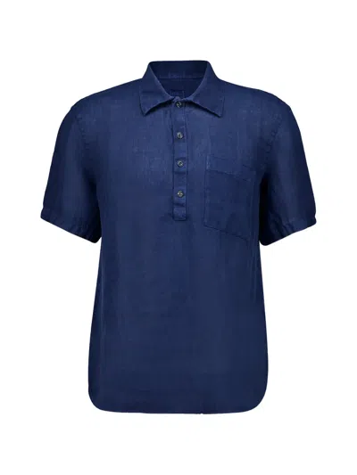 120% Lino Button Regular Fit Shirt In Blue