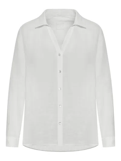 120% Lino Linen Shirt With Asymmetric Hem In Grey