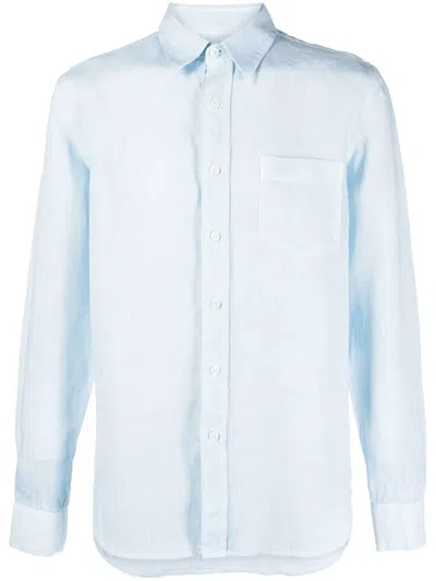 120% Lino Button-up Linen Shirt In Blau