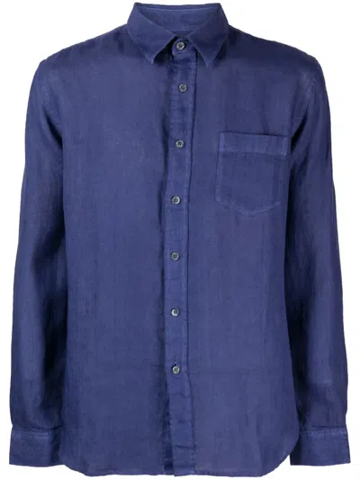 120% Lino Button-up Linen Shirt In Blue