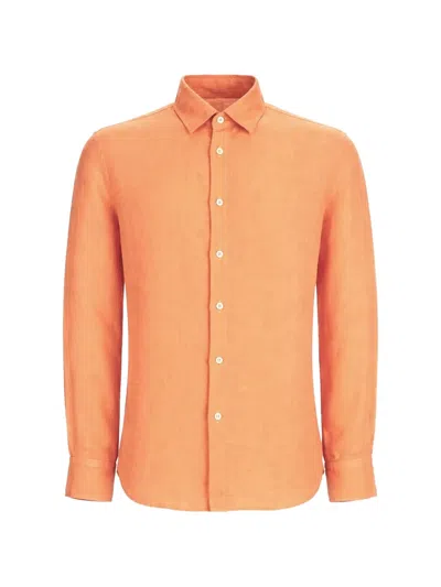 120% Lino Button-down Long-sleeve Shirt In Orange
